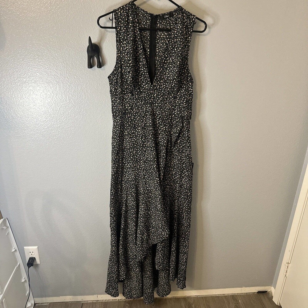 Lulus Fashion Find Floral Print Ruffled Faux Wrap Midi Dress Black Women's S NWT